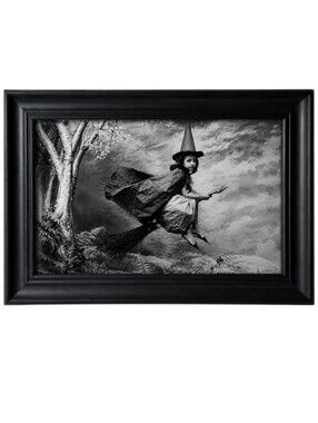Vintage Flying Lil Witch Wican Pagan Halloween Witches Framed Photo Print Art